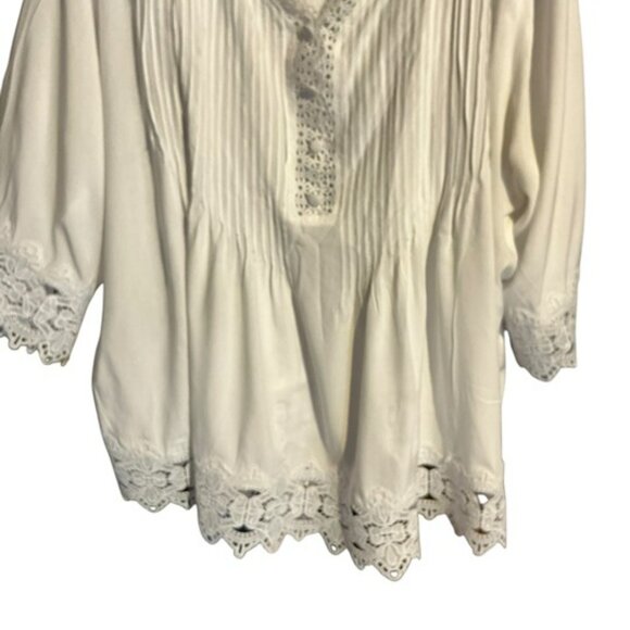 Chelsea & Theodore  XXL Tunic White  Boho Coastal Lace Trim Long Sleeve Bin72 - Picture 3 of 6